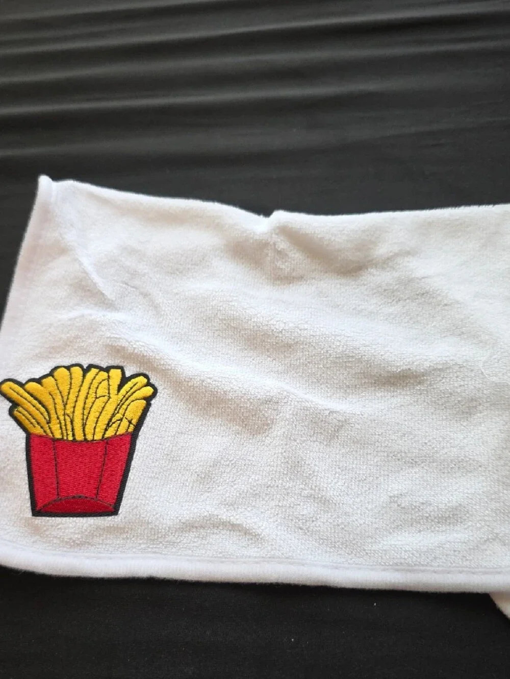 White Kids Bib with French Fry Embroidery